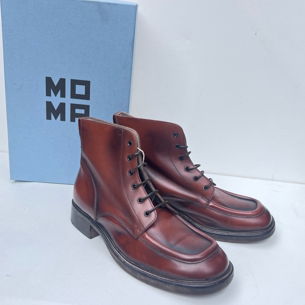 New $665 MOMA Italian leather lace mens ankle boots 42 US 9 brown